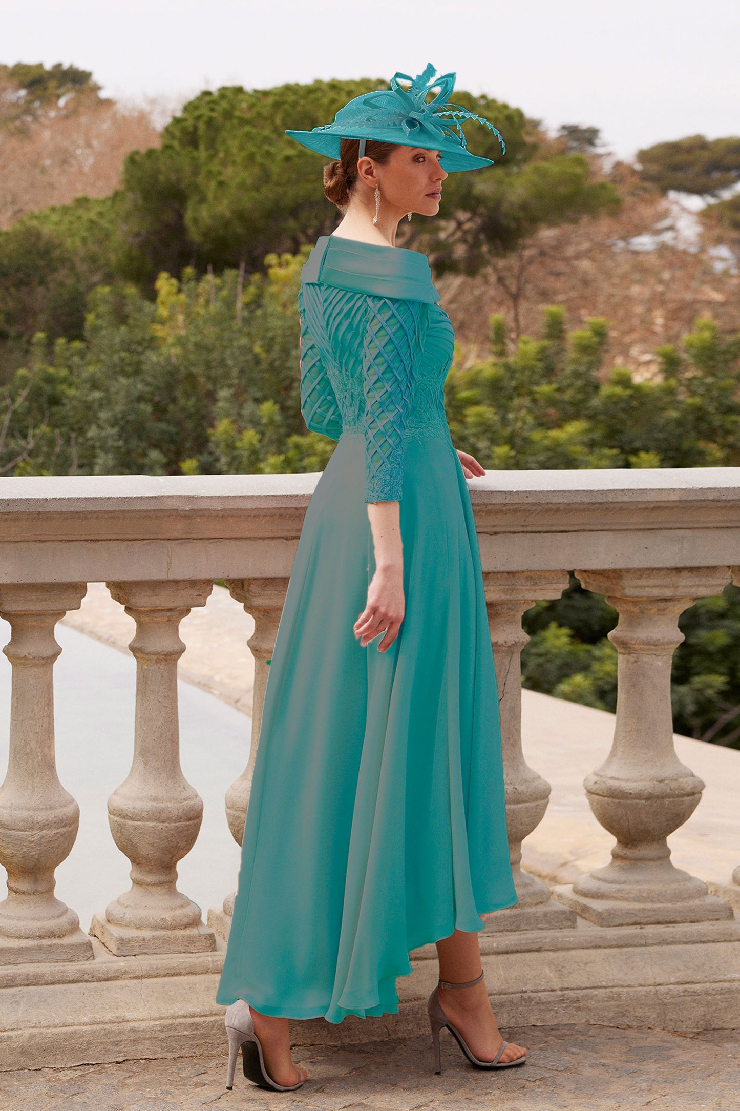 Couture Club Linear Detail Fit and Flare Dress - Jade - 7G184