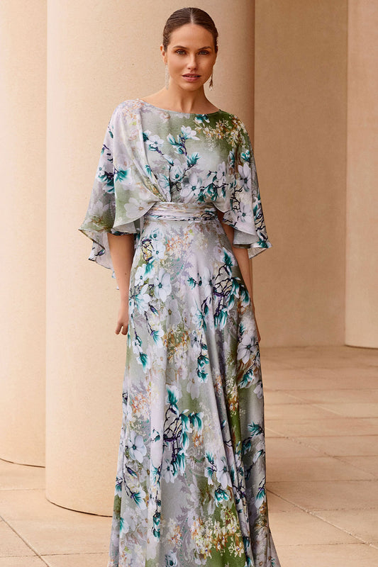 Couture Club Satin Print Long Dress - Emerald Print - 7G125RASE0