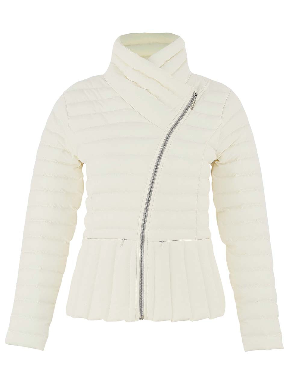 Dolcezza Quilted Asymmetric Zip Detail Jacket Off White 75810