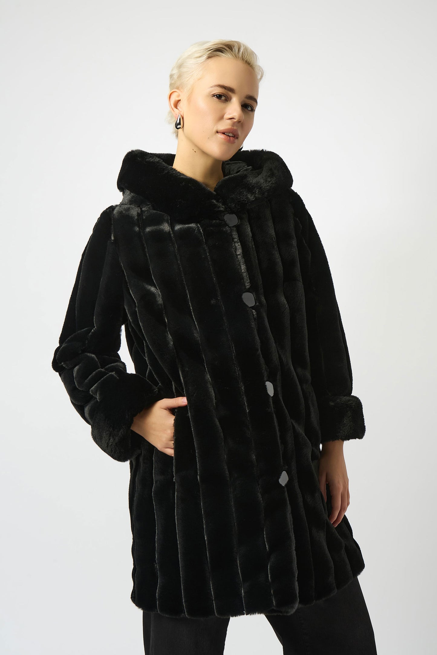 Joseph Ribkoff Faux Fur Reversible Hooded Coat Black 253926-11