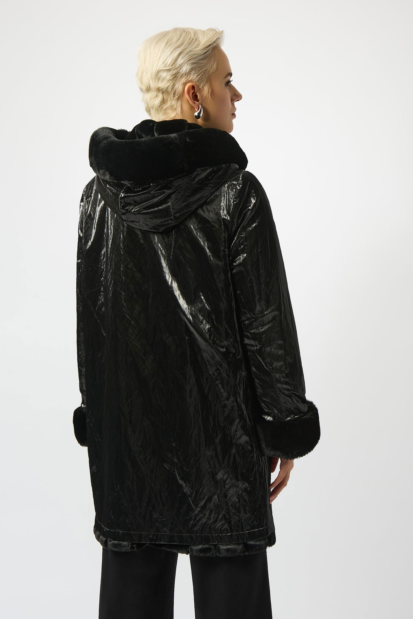 Joseph Ribkoff Faux Fur Reversible Hooded Coat Black 253926-11