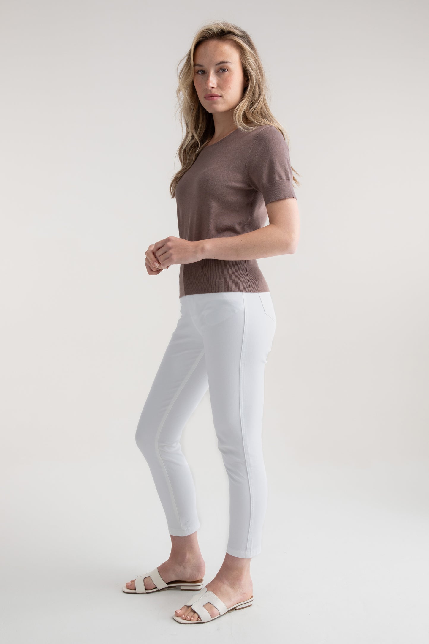 Marble Fine Knit Button Detail Top Toffee 7512-122