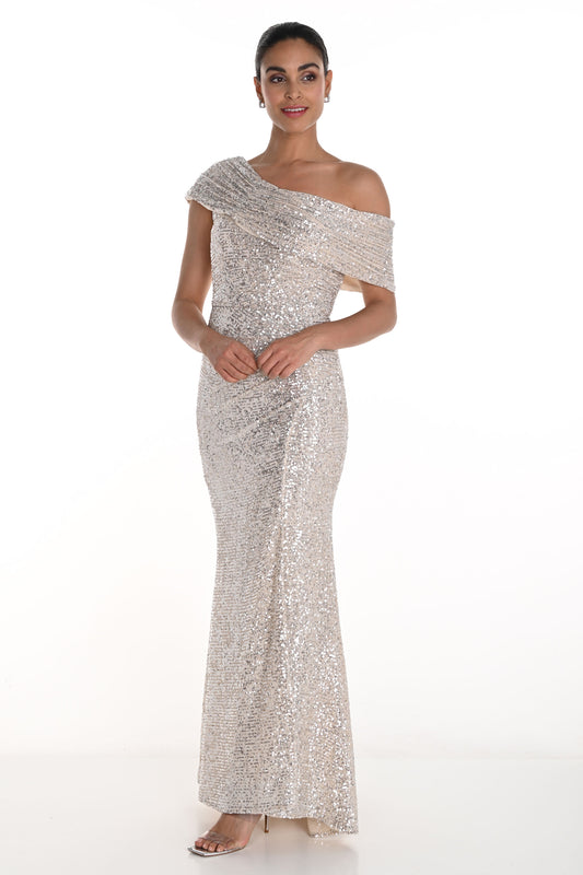 Frank Lyman Sequin One Shoulder Dress Champagne 258739U-903