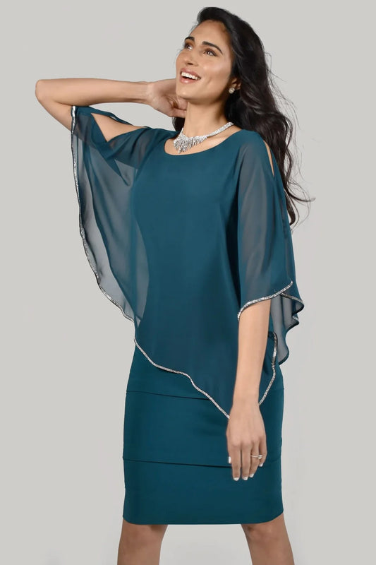 Frank Lyman Chiffon Overlay Diamante Trim Dress Evergreen 219022