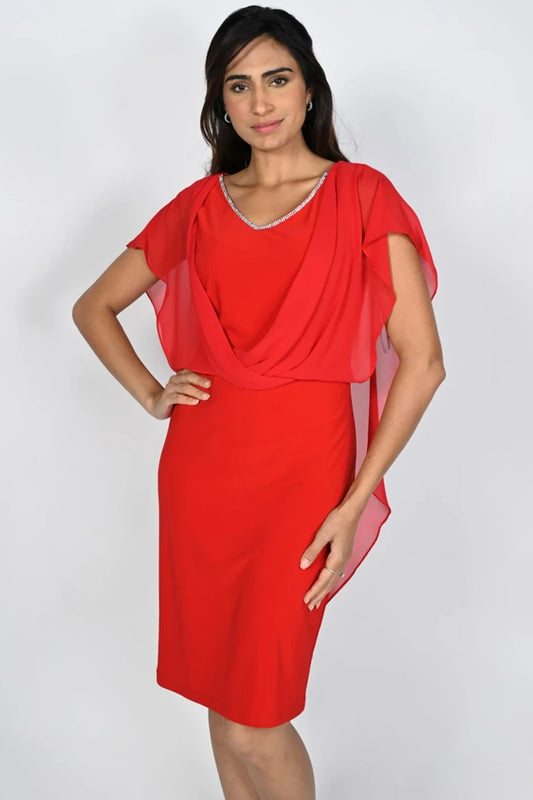 Frank Lyman Chiffon Cape Diamante Dress Red 229019