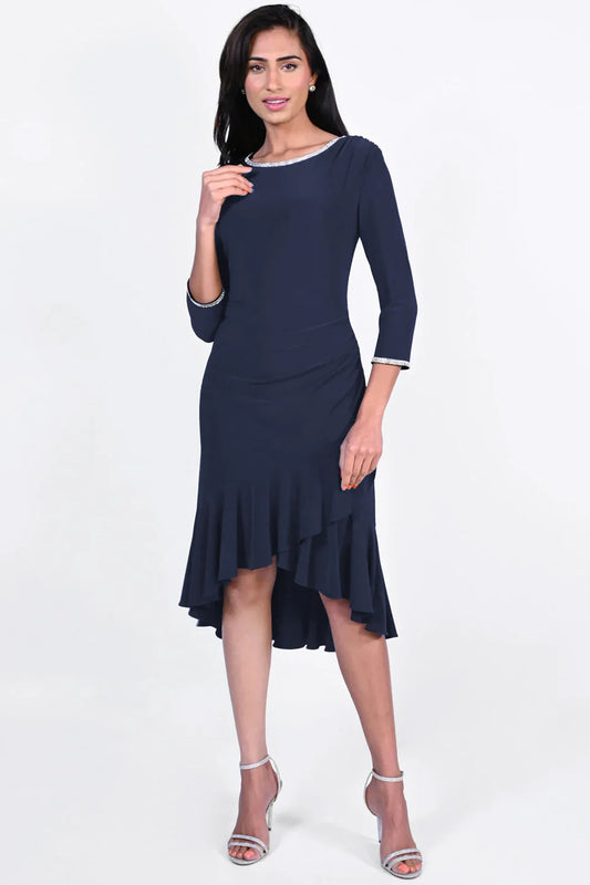 Frank Lyman Rhinestone Trim Layered Frill Hem Dress Midnight 229072