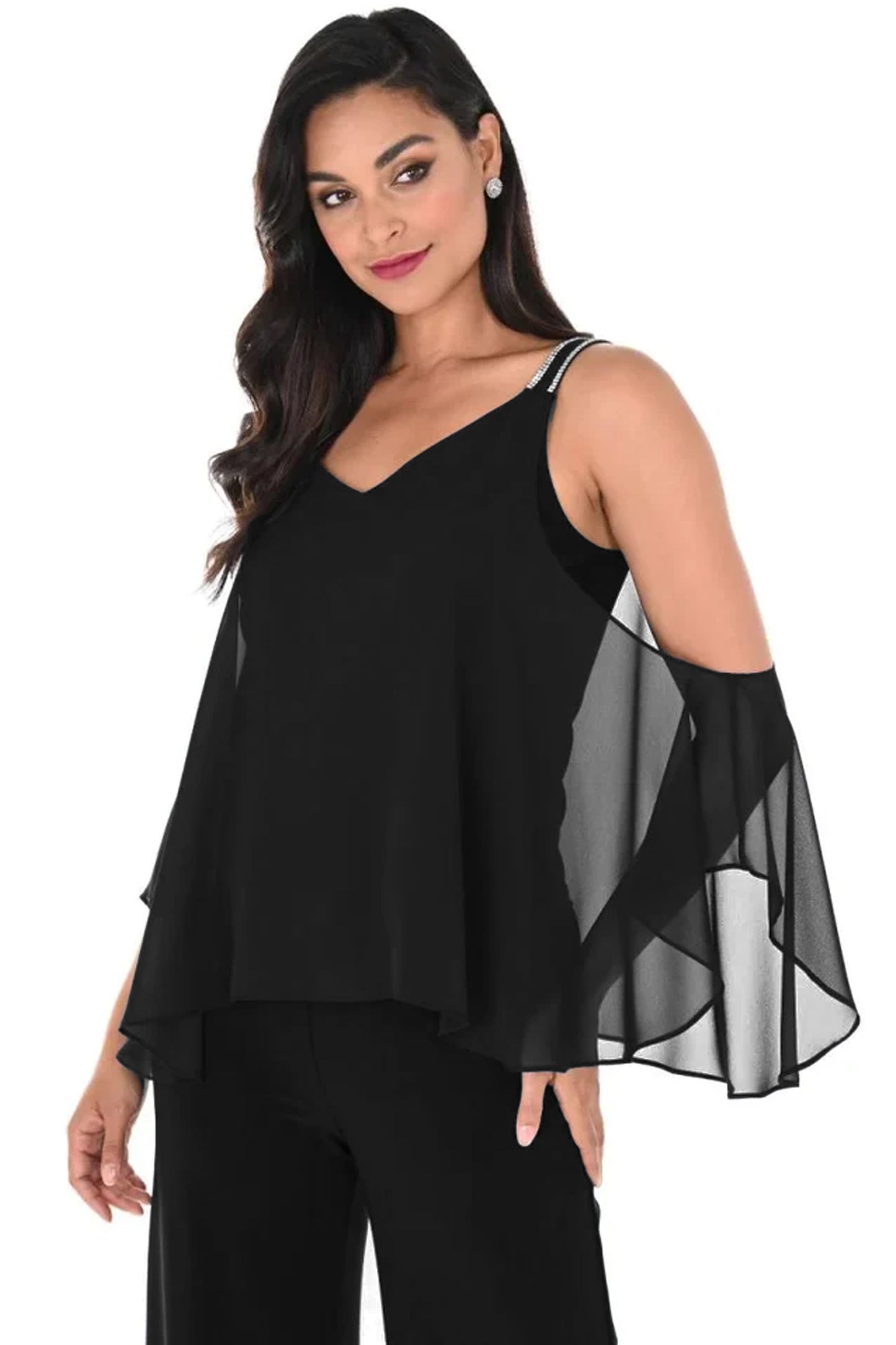Frank Lyman Chiffon Overlay Diamanté Strap Top Black 248004