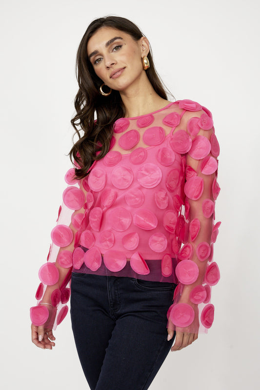 Frank Lyman 3D Circle Detail Two Piece Top Fuchsia 258745U-417