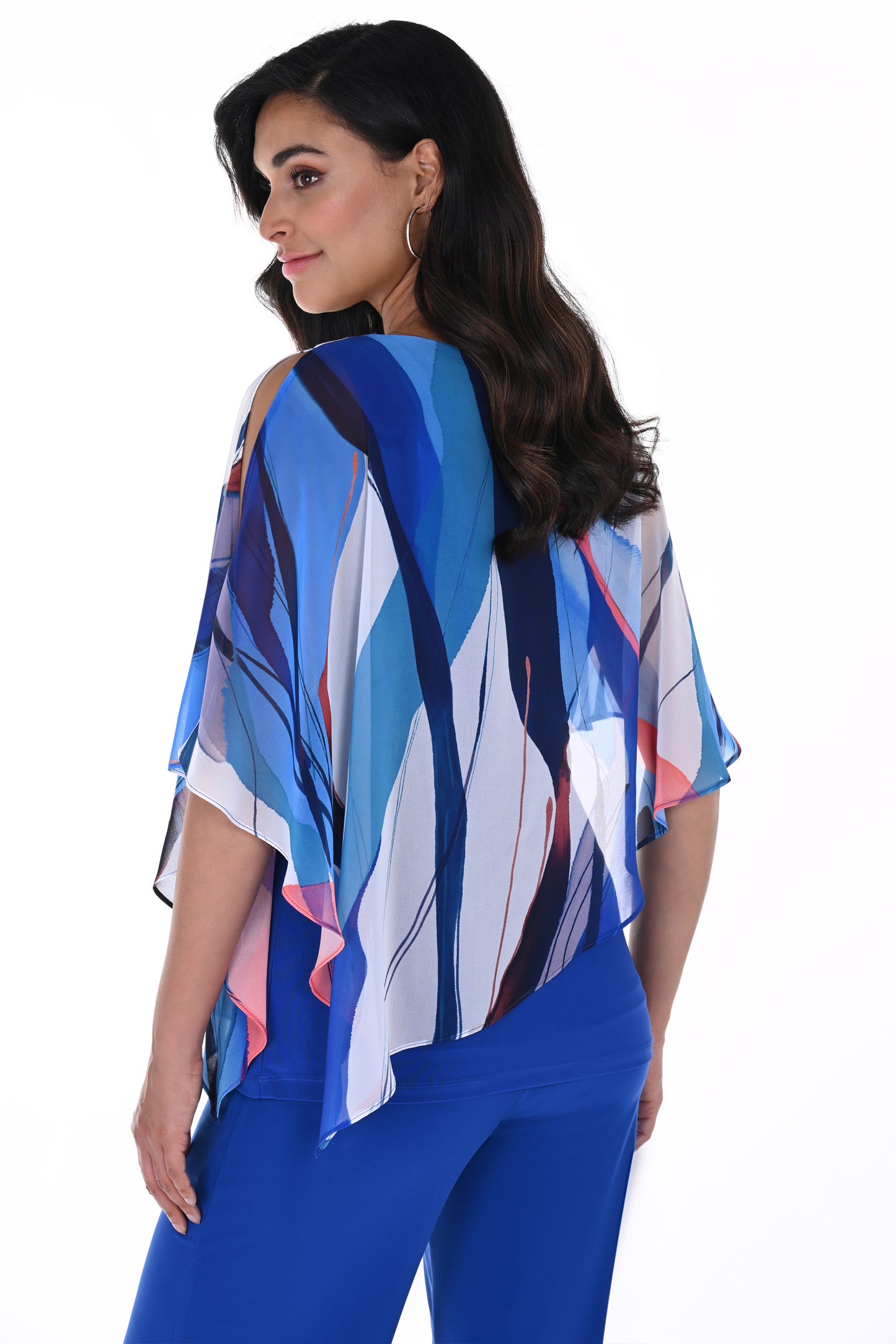 Frank Lyman Abstract Asymmetric Overlay Top Blue/Multi 246101