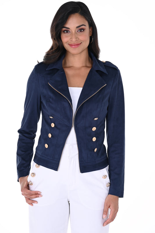 Frank Lyman Faux Suede Military Button Jacket Navy 246206