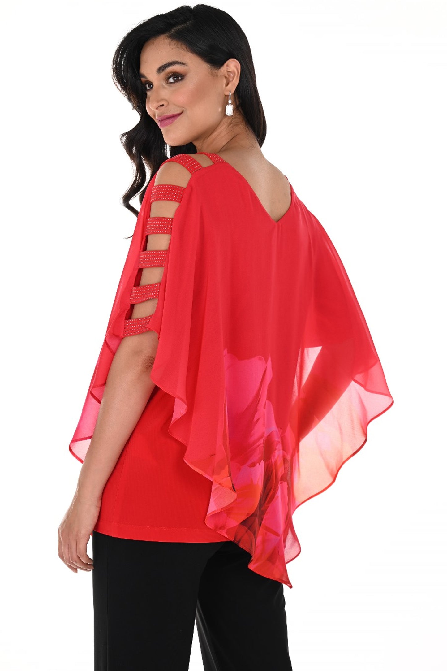 Frank Lyman Floral Print Chiffon Overlay Top Red/Fuchsia 248157