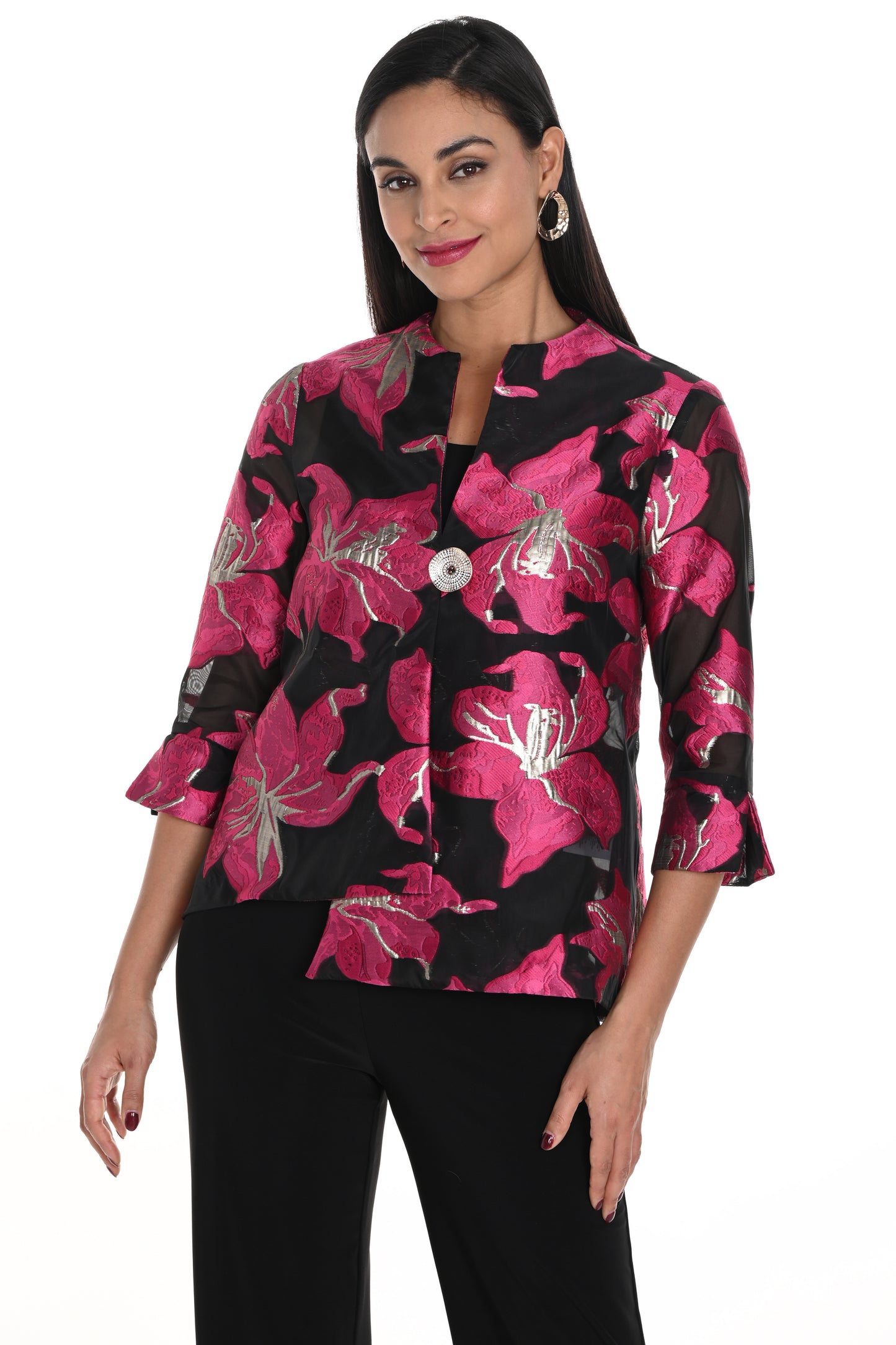 Frank Lyman Floral Print Swing Jacket Fuchsia/Black 249247-1057