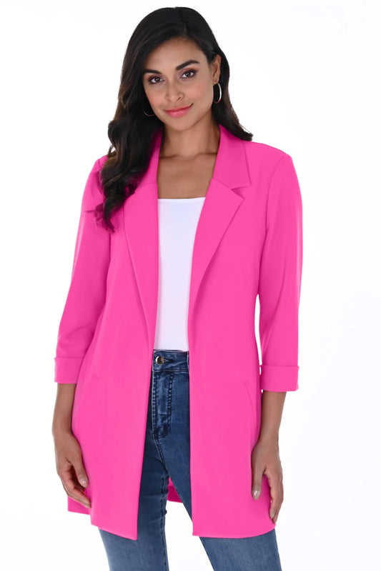 Frank Lyman Open Knit Longline Jacket Bright Pink 236005-429