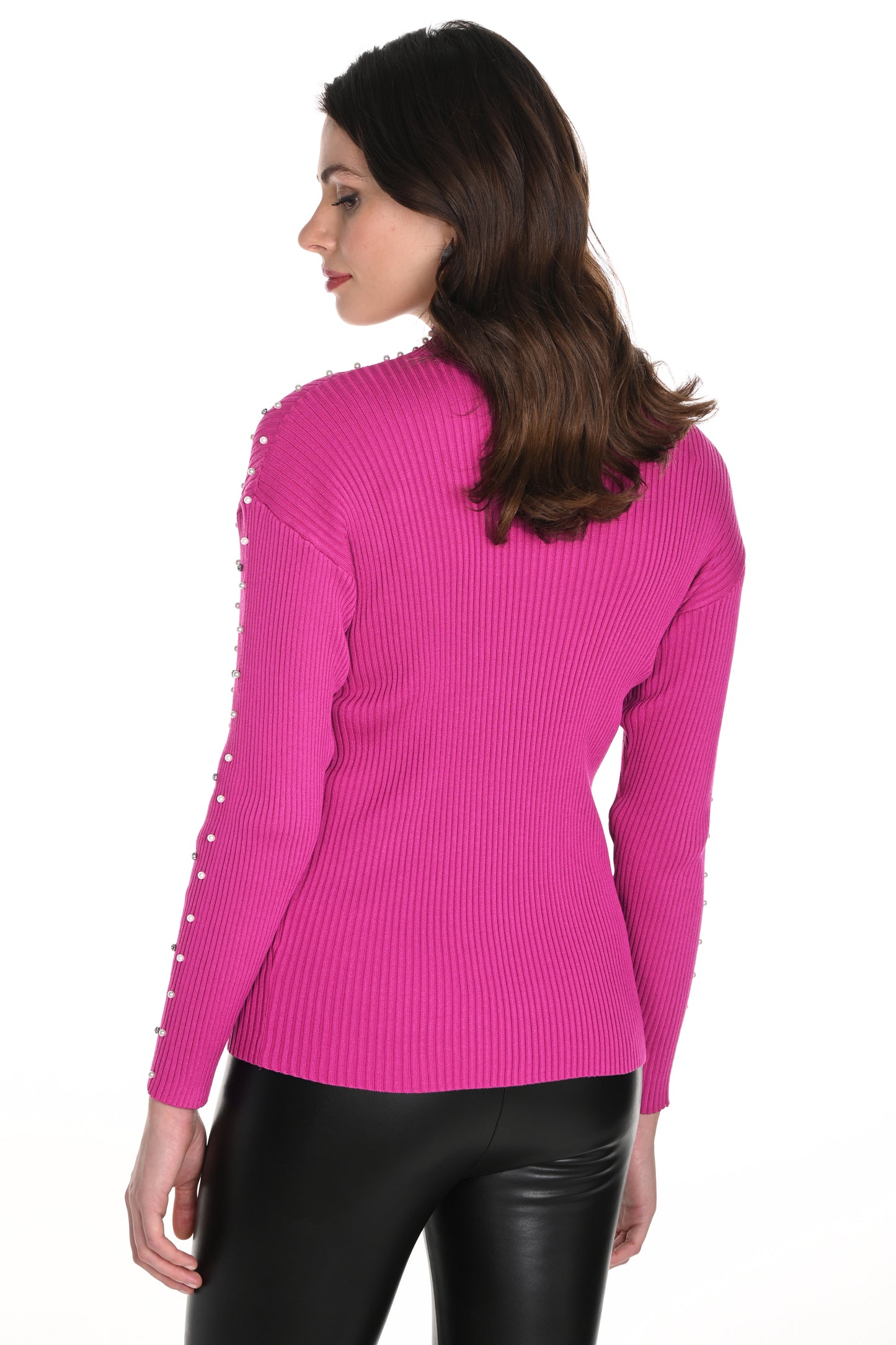 Frank Lyman Pearl & Rhinestone Detail Knit Top Fuchsia 243499U-417