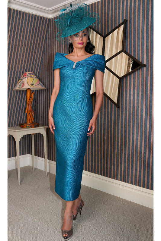 Gabriela Sanchez Shawl Collar Diamante Detail Dress - Azul - 5566