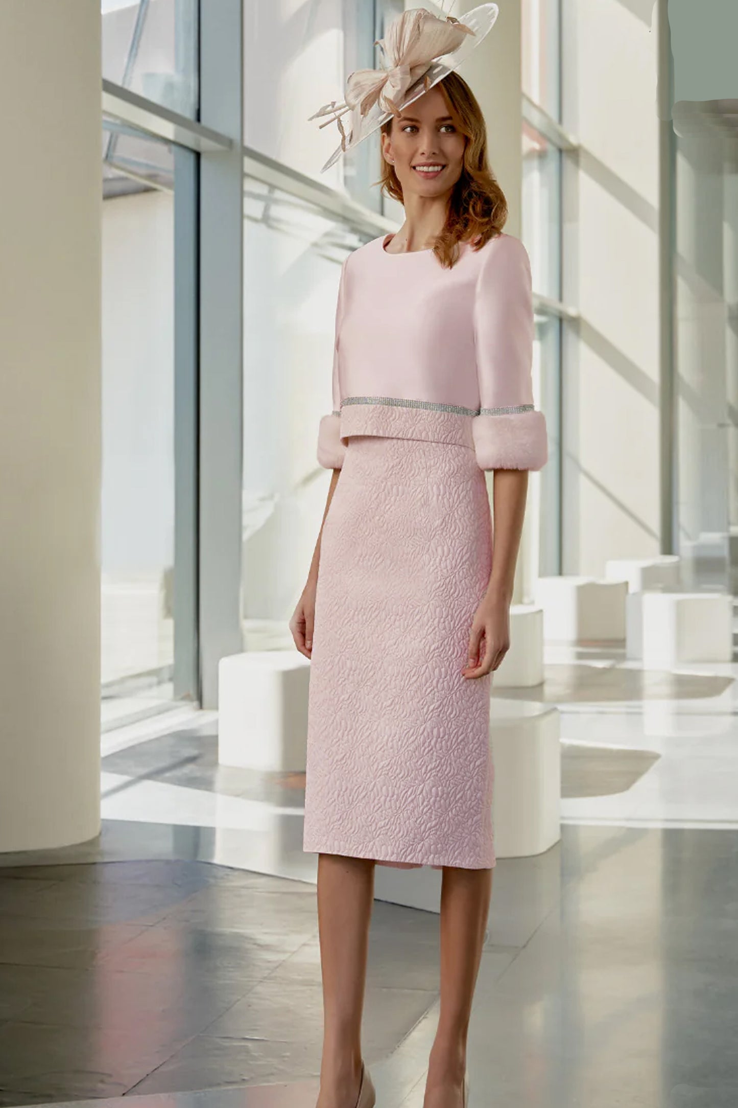 Gabriela Sanchez Jacquard Diamante Detail Reverse Jacket & Dress - Soft Pink - 7332