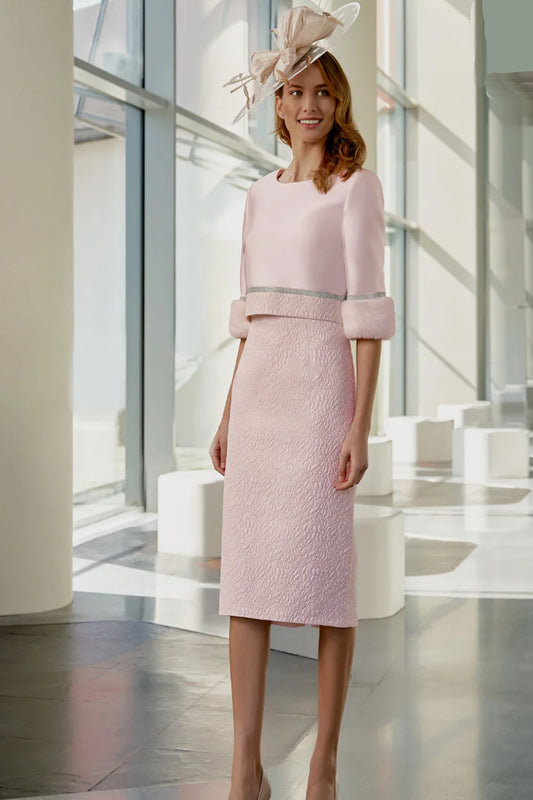 Gabriela Sanchez Jacquard Diamante Detail Reverse Jacket & Dress - Soft Pink - 7332