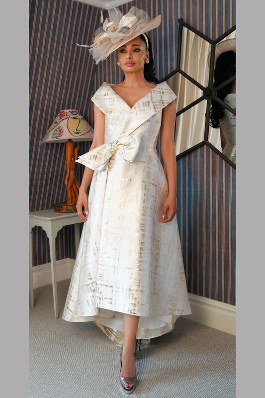 Gabriela Sanchez Bow Detail Off The Shoulder Dress - Gold - 5553