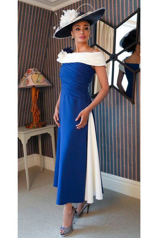 Gabriela Sanchez Side Drape Two-Tone Dress - Marino/Crudo - 5537