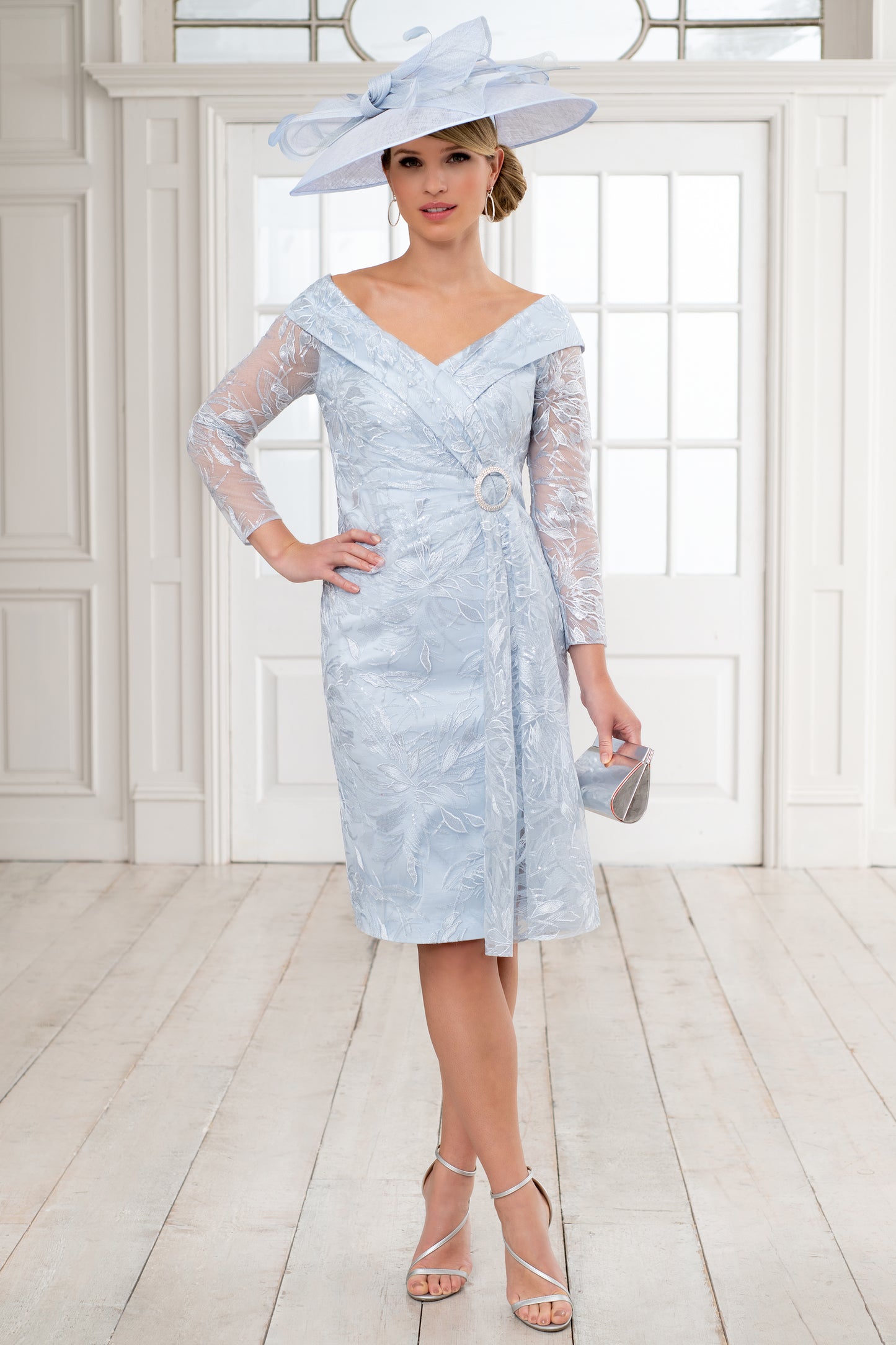 Ispirato Taffeta & Lace Sash Detail Dress Dawn Sky ISH814-34