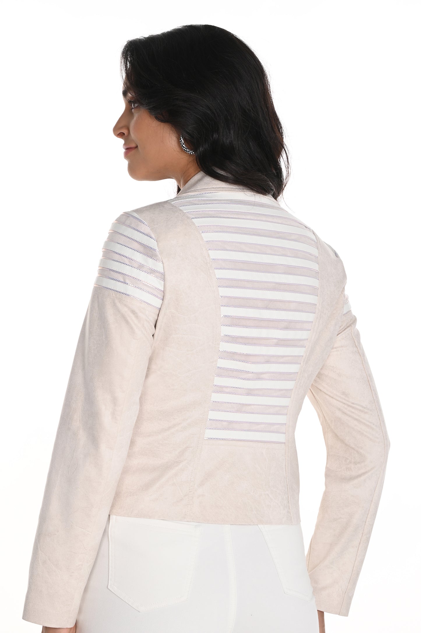 Frank Lyman Stripe Detail Biker Jacket Off-White 256770U-201