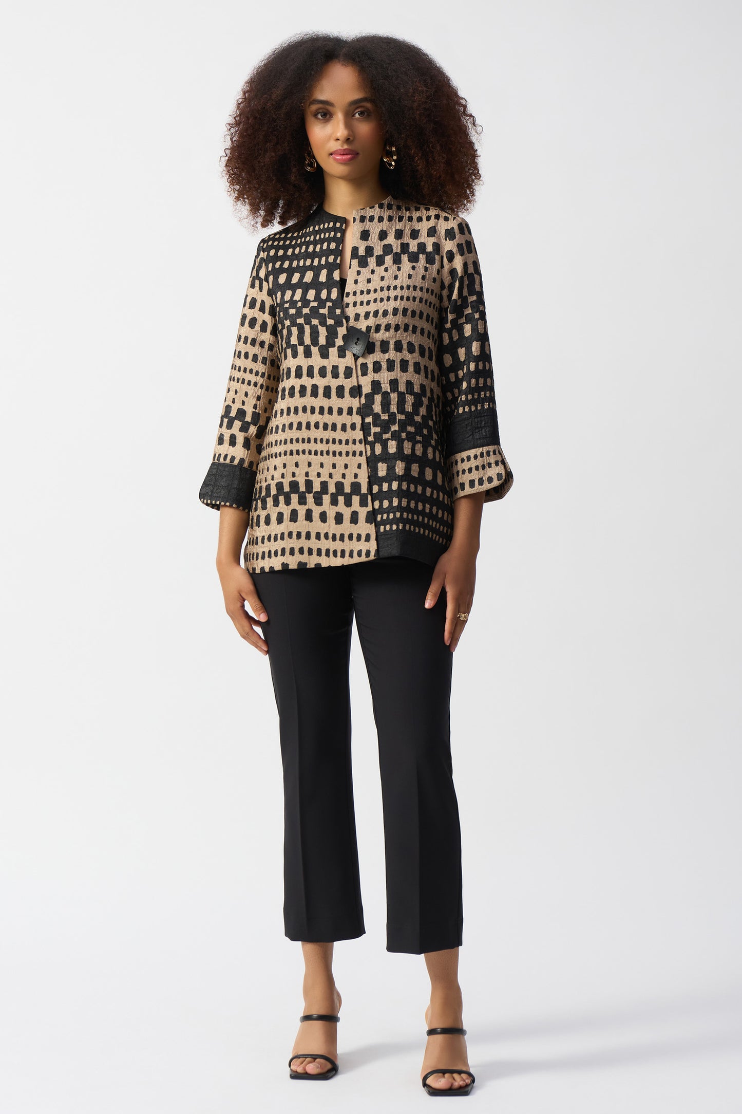 Joseph Ribkoff Jacquard Geometric Print Trapeze Jacket Black/Dune 251178-4220