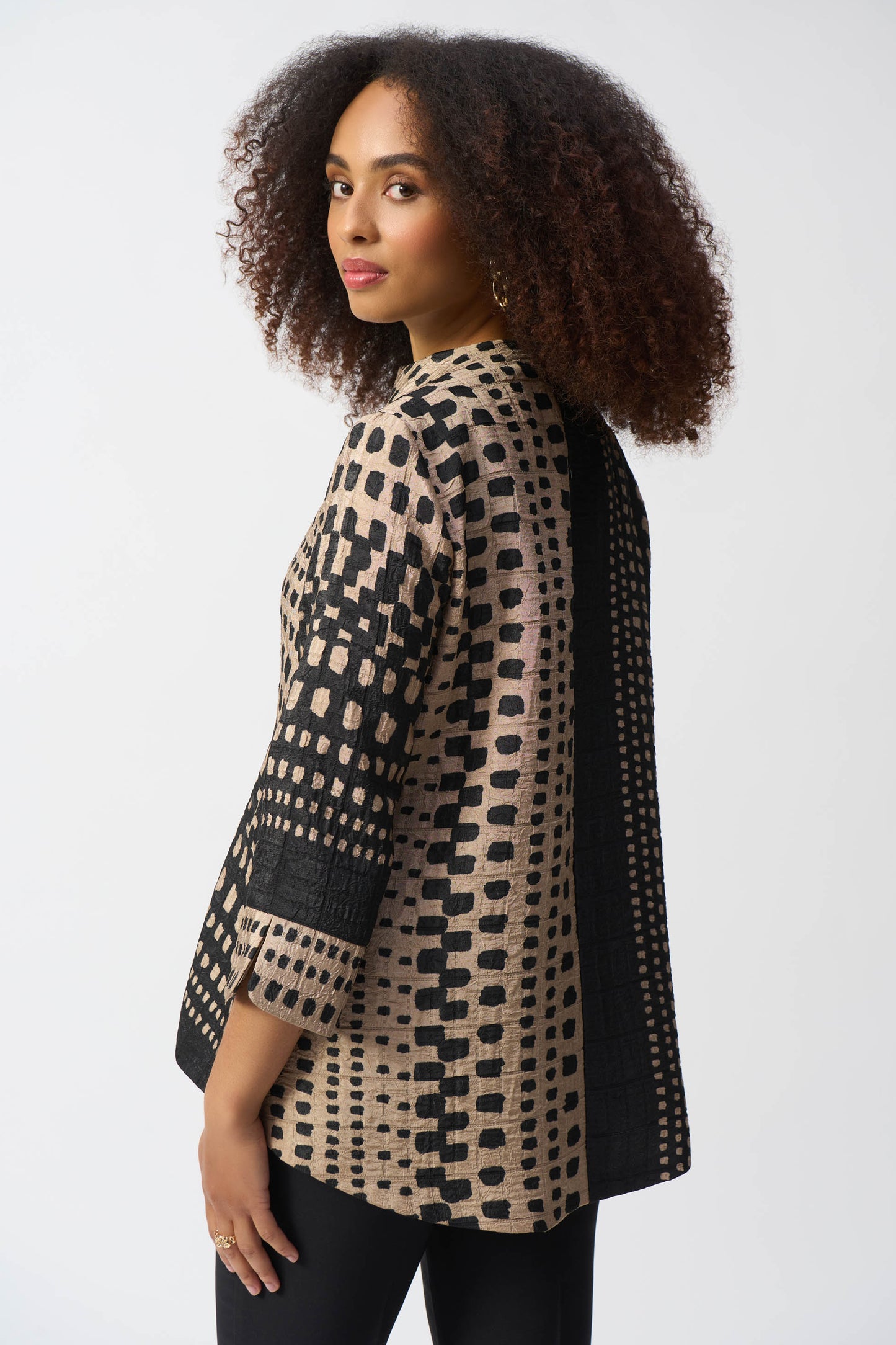 Joseph Ribkoff Jacquard Geometric Print Trapeze Jacket Black/Dune 251178-4220