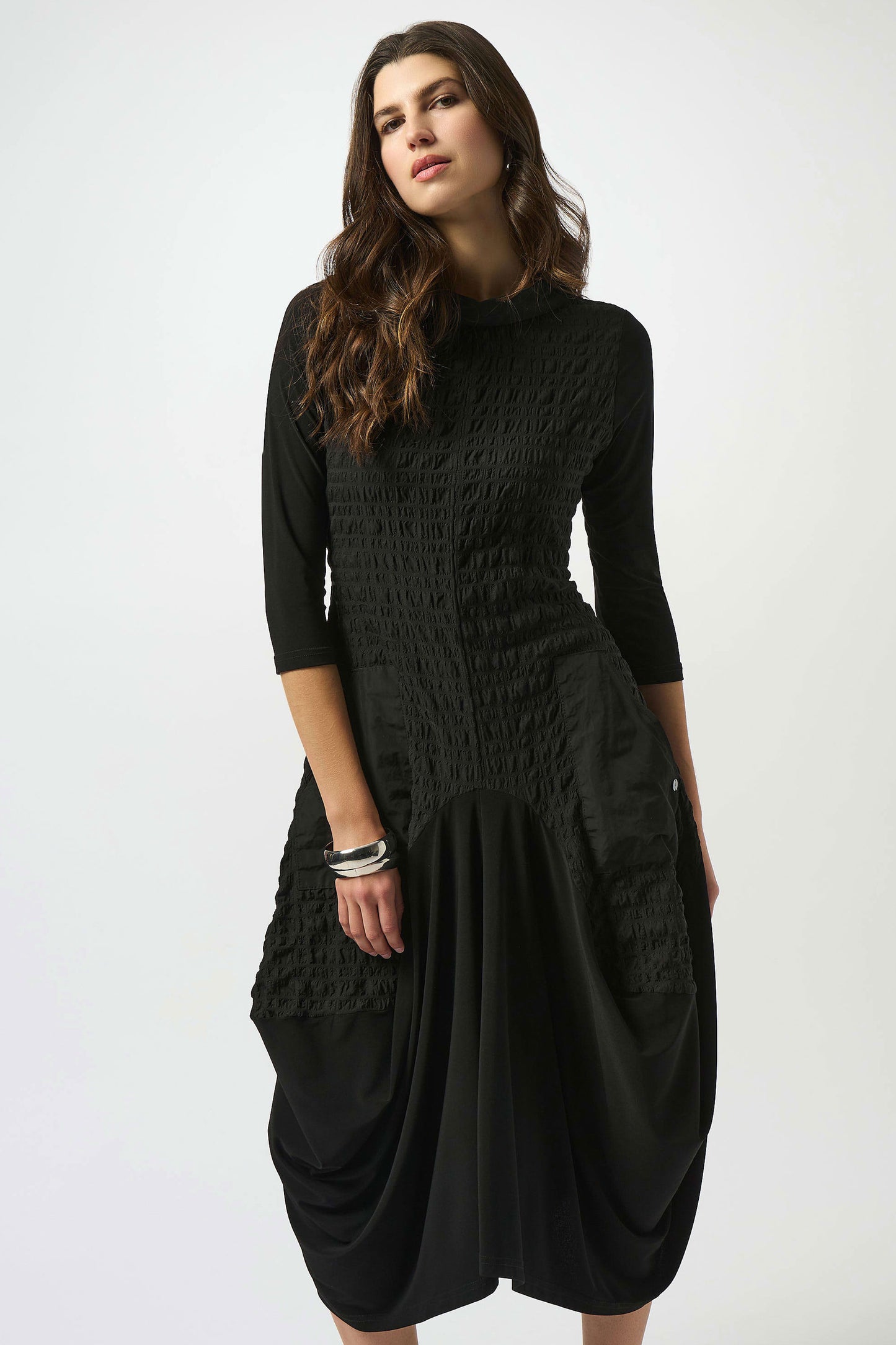 Joseph Ribkoff Bubble Jacquard & Silky Knit Cocoon Dress Black 253085-11
