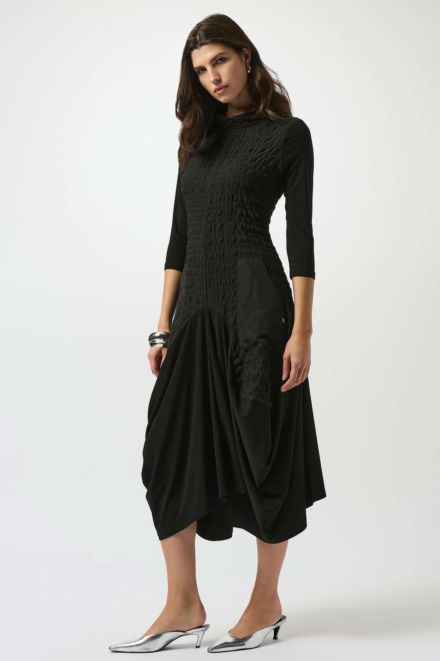 Joseph Ribkoff Bubble Jacquard & Silky Knit Cocoon Dress Black 253085-11