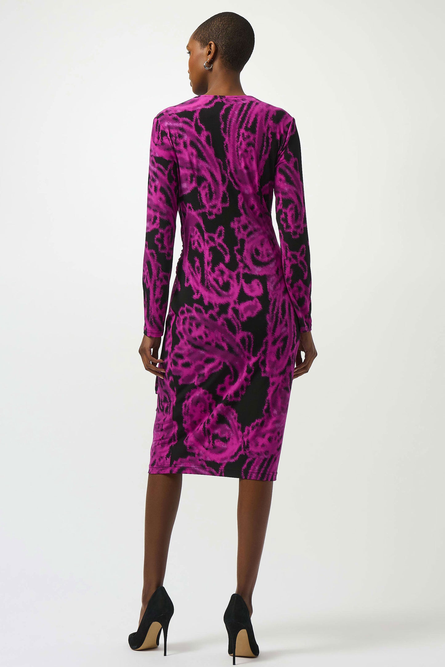 Joseph Ribkoff Silky Knit Paisley Print Wrap Dress Black/Cosmos 253282-4439