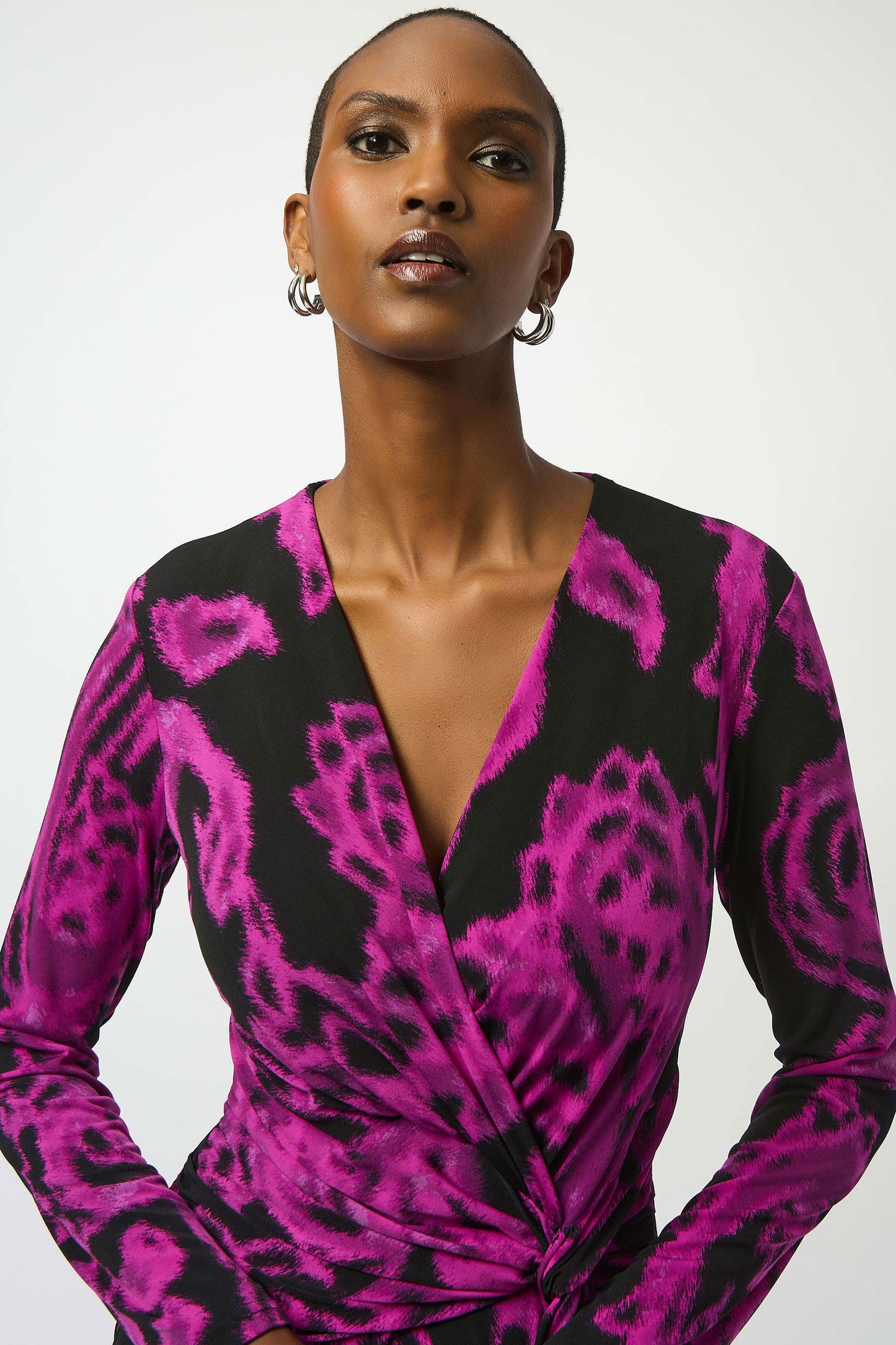 Joseph Ribkoff Silky Knit Paisley Print Wrap Dress Black/Cosmos 253282-4439