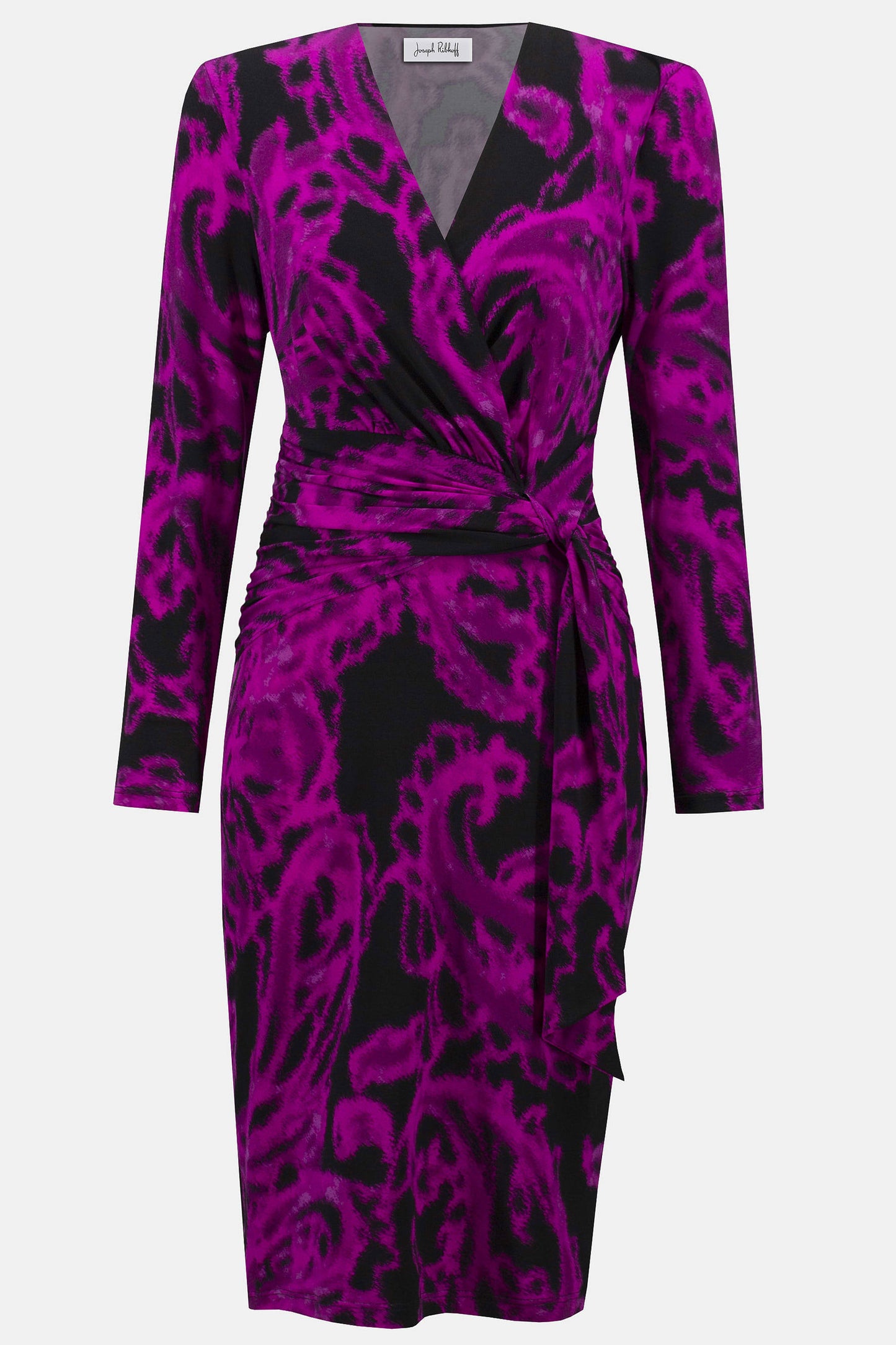 Joseph Ribkoff Silky Knit Paisley Print Wrap Dress Black/Cosmos 253282-4439
