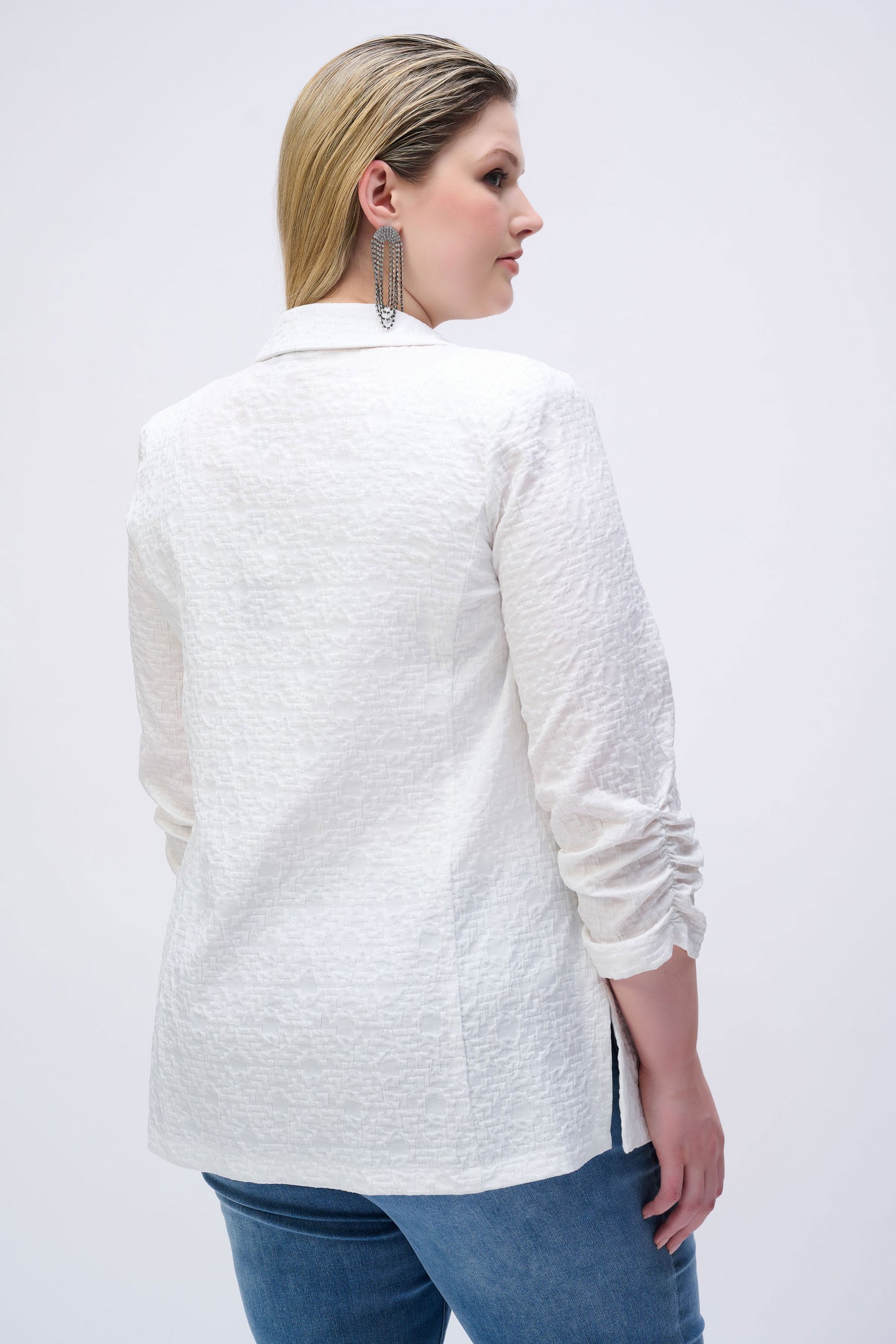 Joseph Ribkoff Woven Jacquard Boxy Blazer White 242034-12