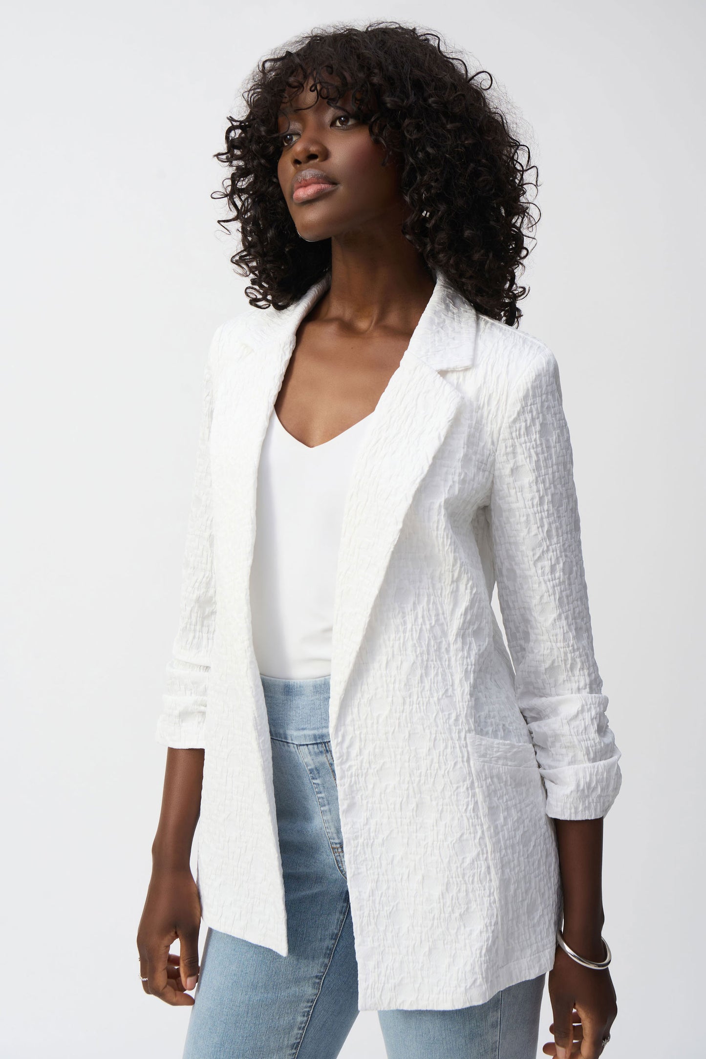 Joseph Ribkoff Woven Jacquard Boxy Blazer White 242034-12