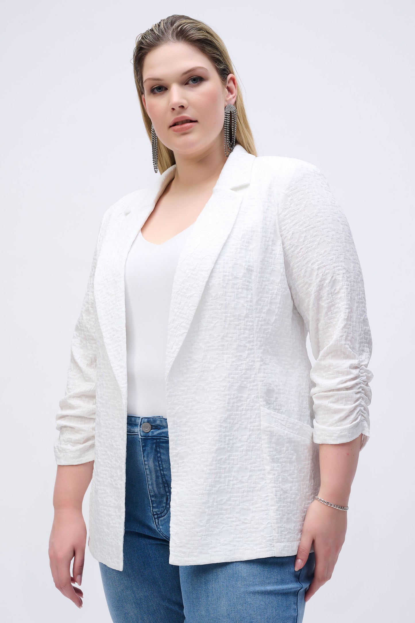Joseph Ribkoff Woven Jacquard Boxy Blazer White 242034-12