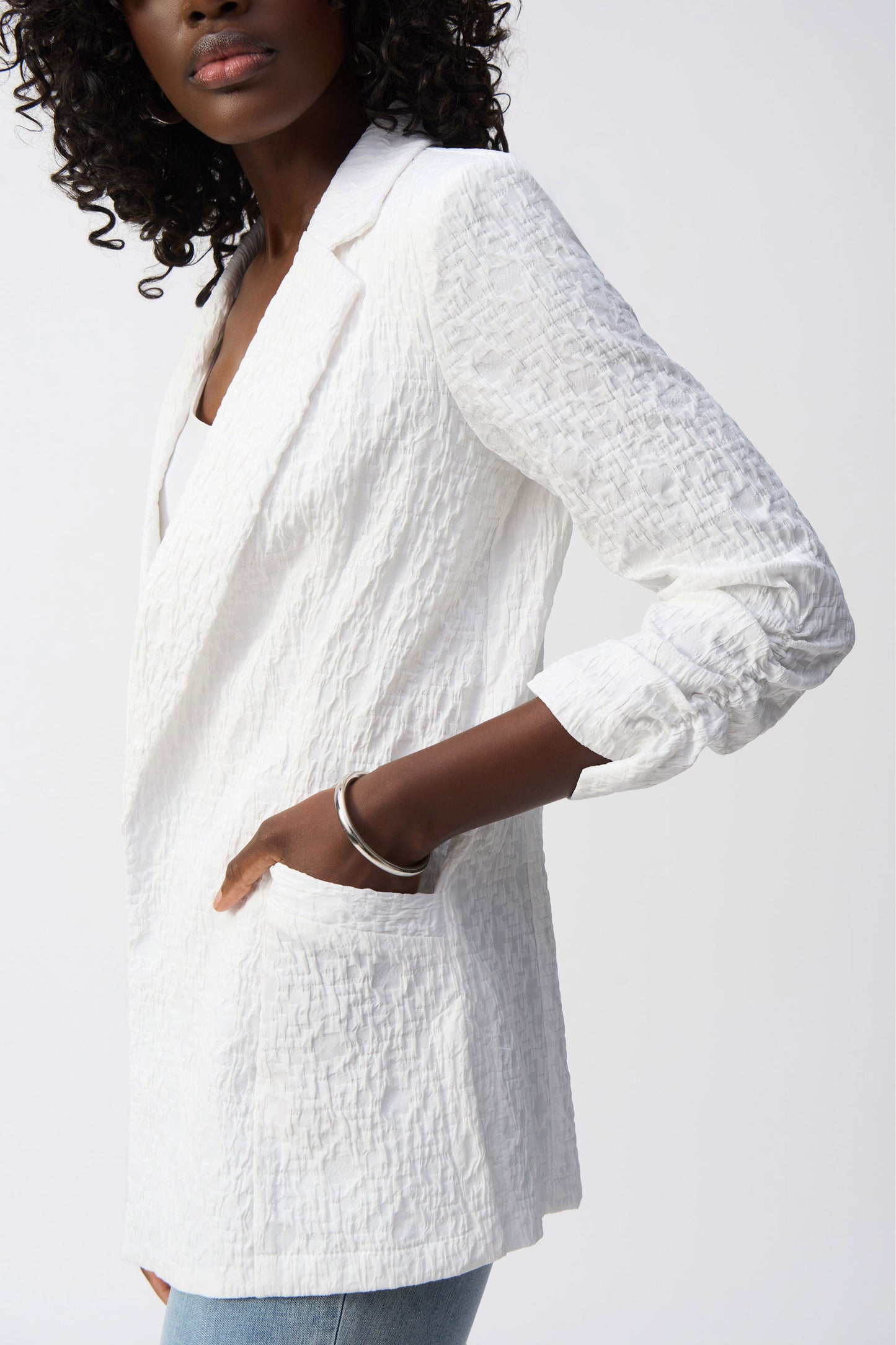 Joseph Ribkoff Woven Jacquard Boxy Blazer White 242034-12