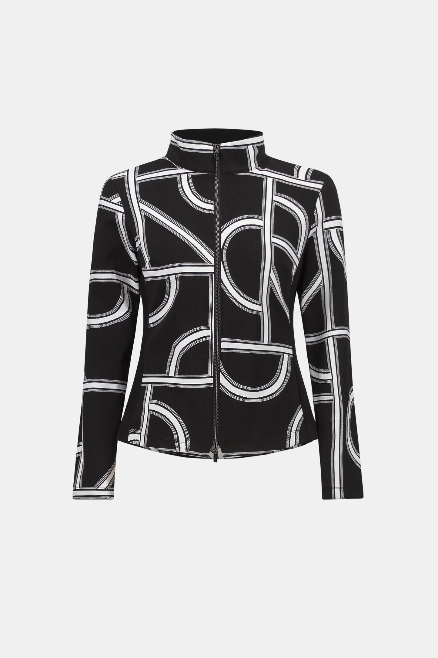 Joseph Ribkoff Jacquard Knit Geometric Fitted Jacket Black/Off-White 263055