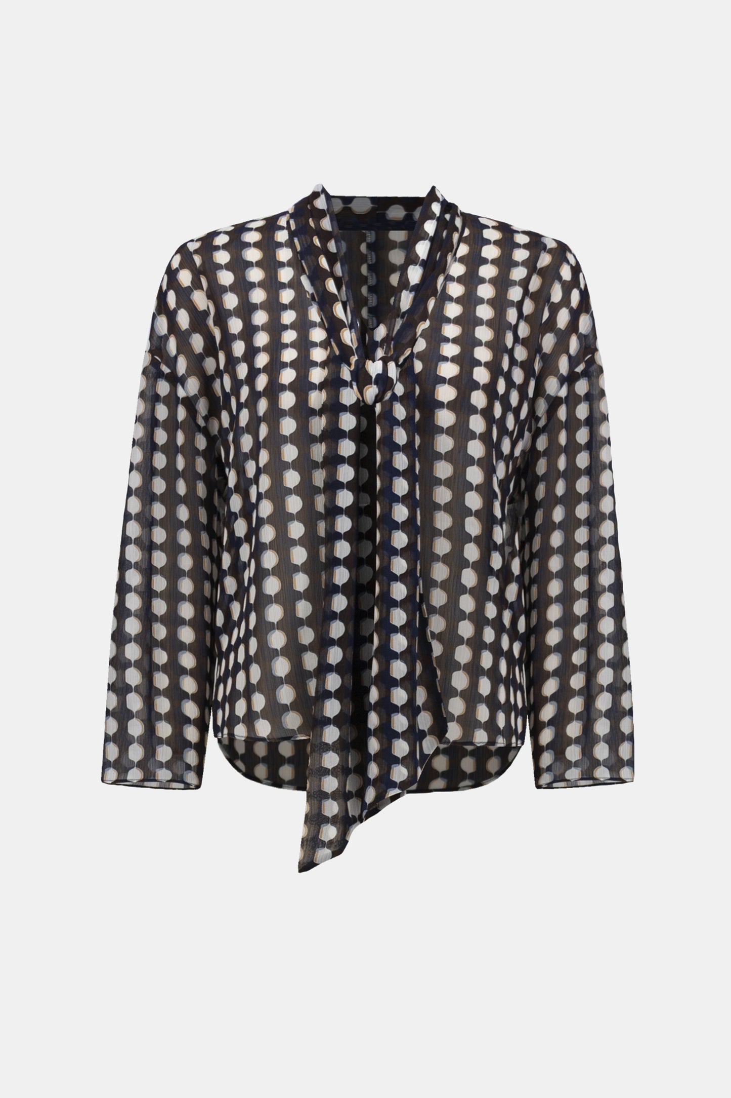 Joseph Ribkoff Chiffon Geometric-Print Tie-Neck Blouse Brown Multi 263102