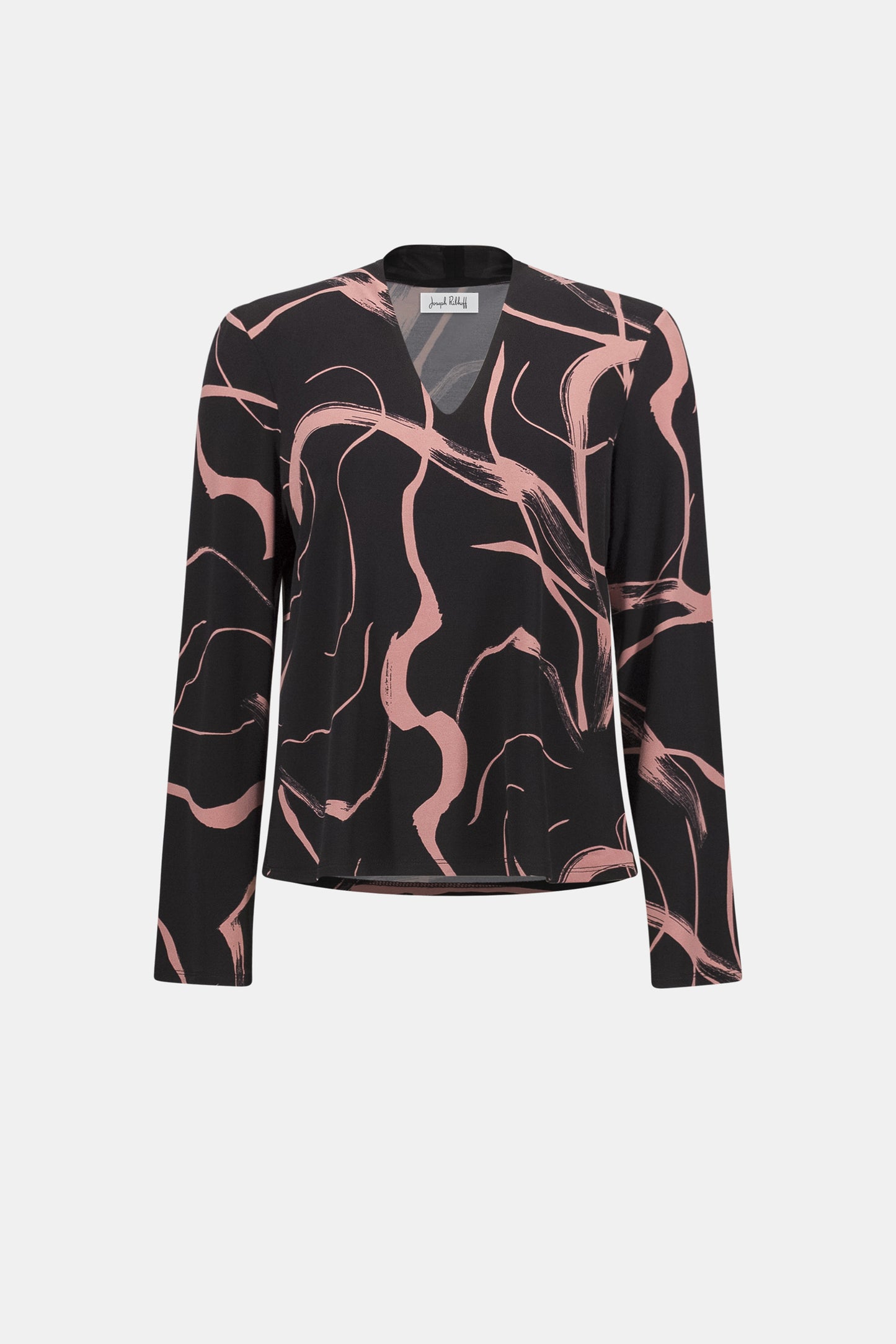 Joseph Ribkoff Silky Knit Abstract Print Straight Top Black/Pink 263166
