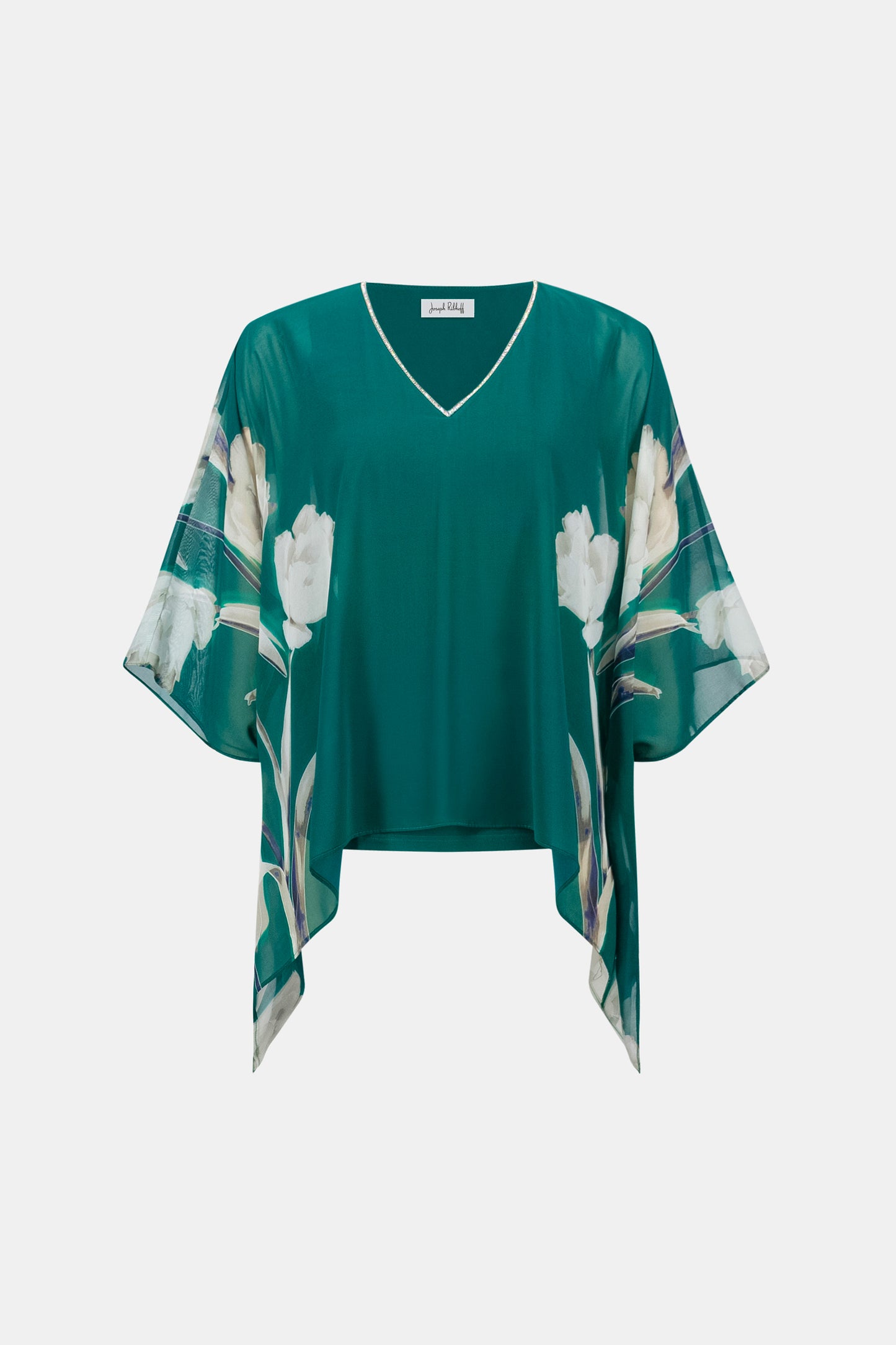 Joseph Ribkoff Signature Recycled Two Piece Chiffon Floral Print Poncho & Trouser Green/Multi 263730/221340