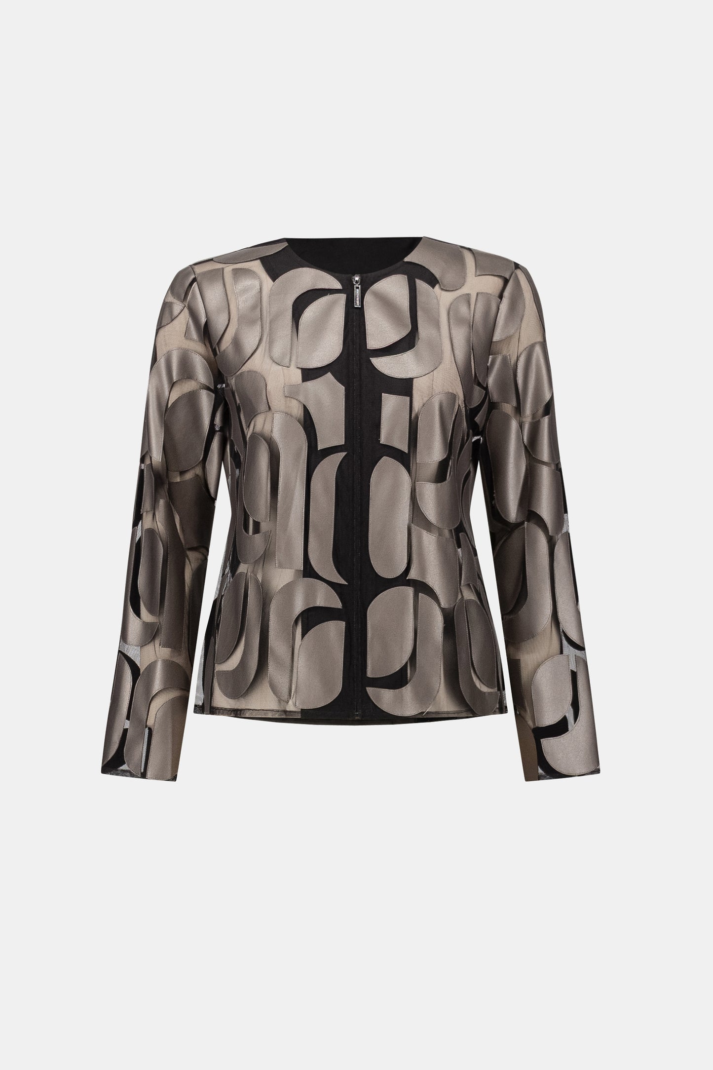 Joseph Ribkoff Leatherette And Mesh Embroidered Jacket Gunmetal/Black 263964