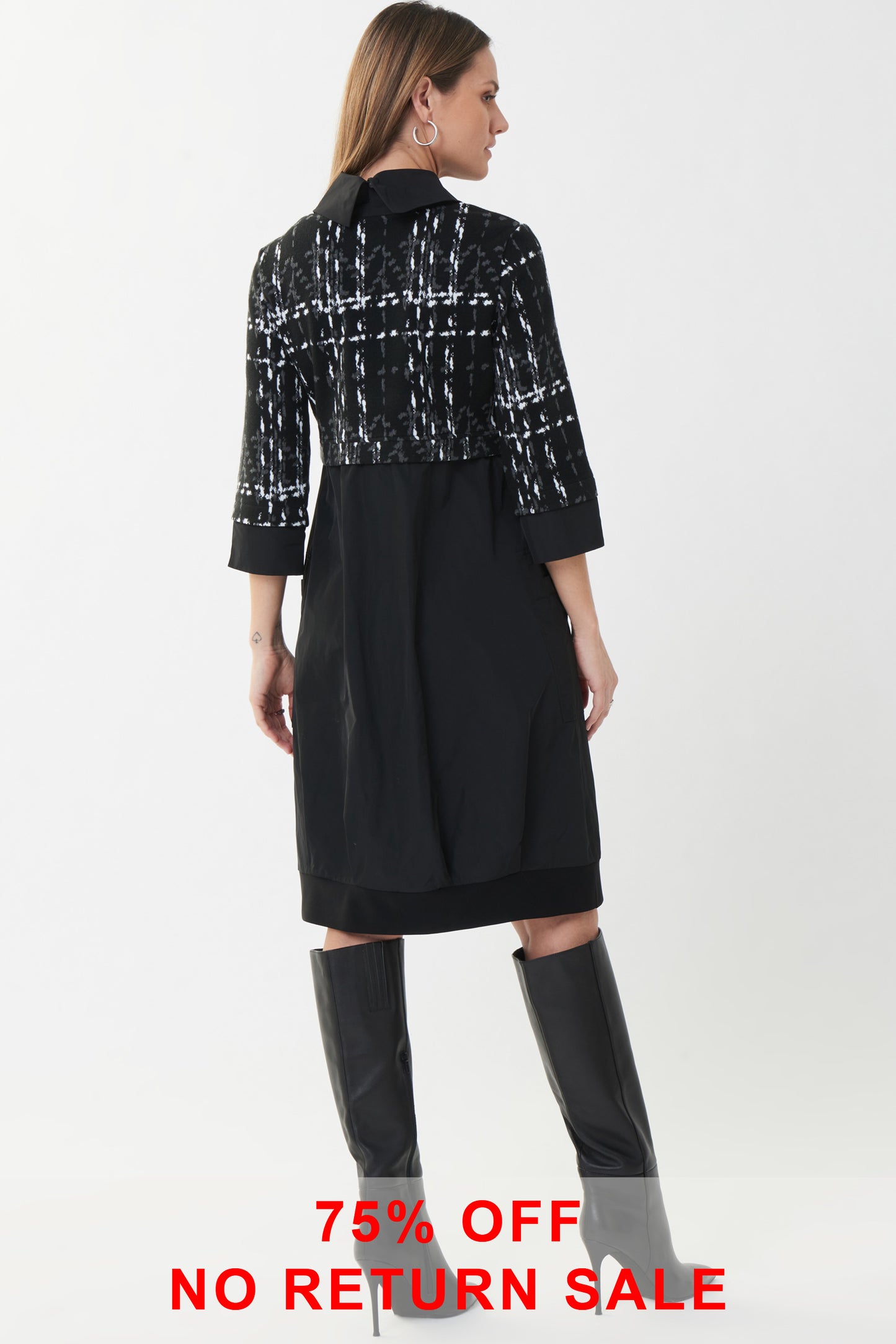 Joseph Ribkoff Checked Cowl Neck Dress Black/White 223232-1874