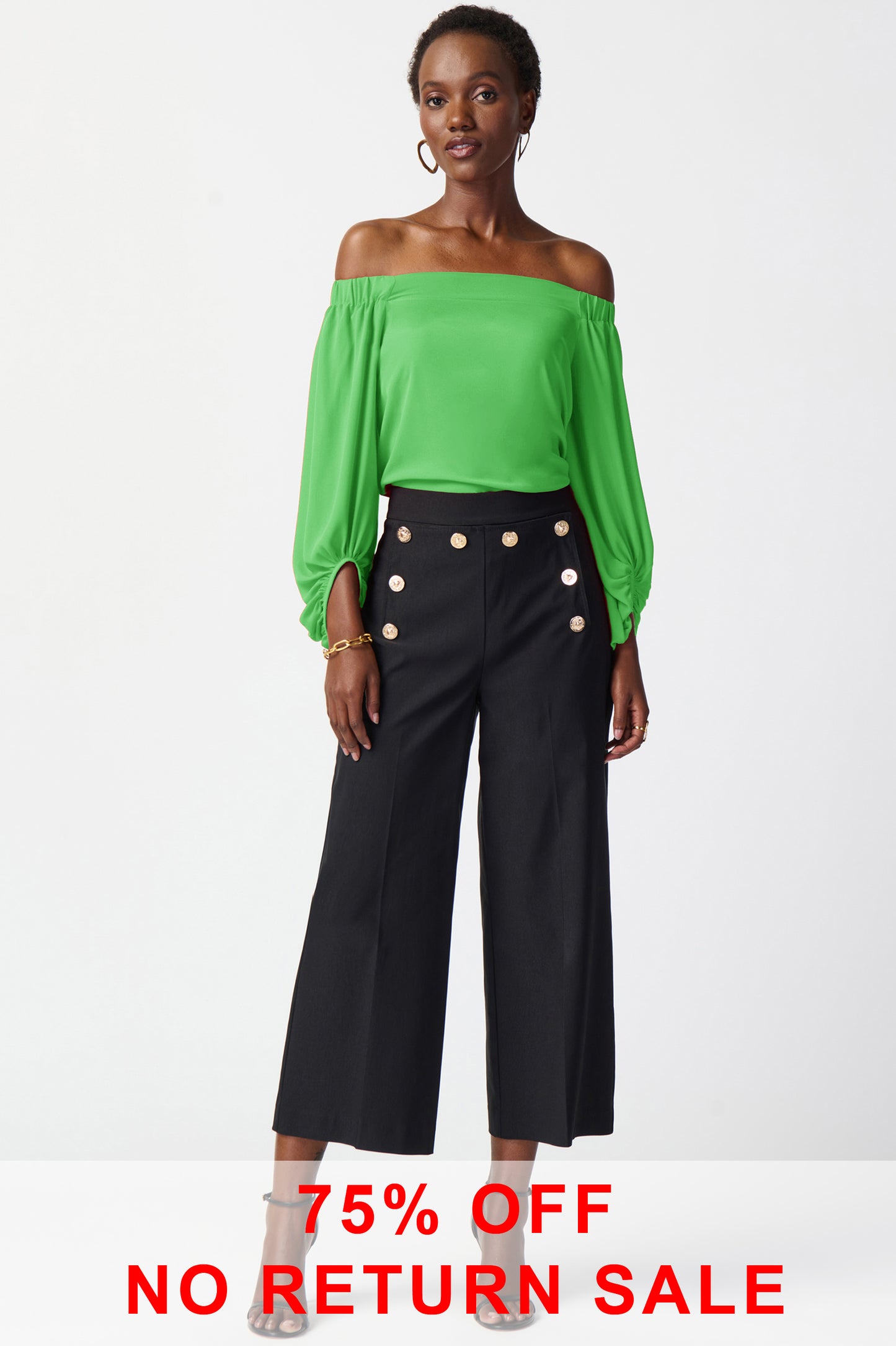 Joseph Ribkoff Georgette Off The Shoulder Flared Top Island Green 241304-4203