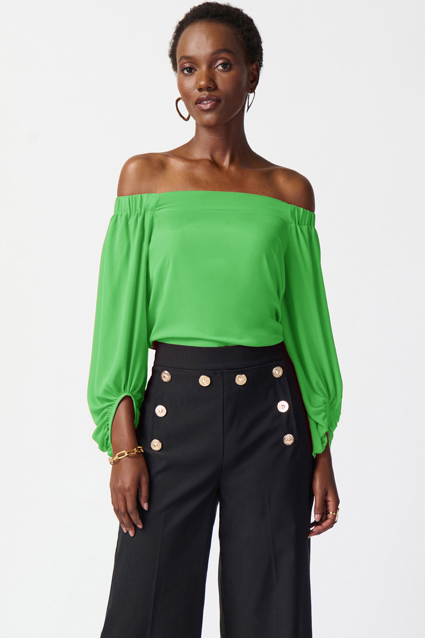 Joseph Ribkoff Georgette Off The Shoulder Flared Top Island Green 241304-4203