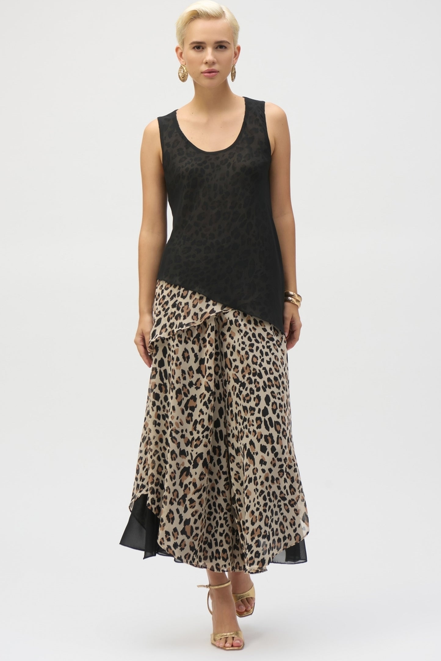 Joseph Ribkoff Chiffon Animal Print Reversible A-Line Tunic Beige/Black 252155-295