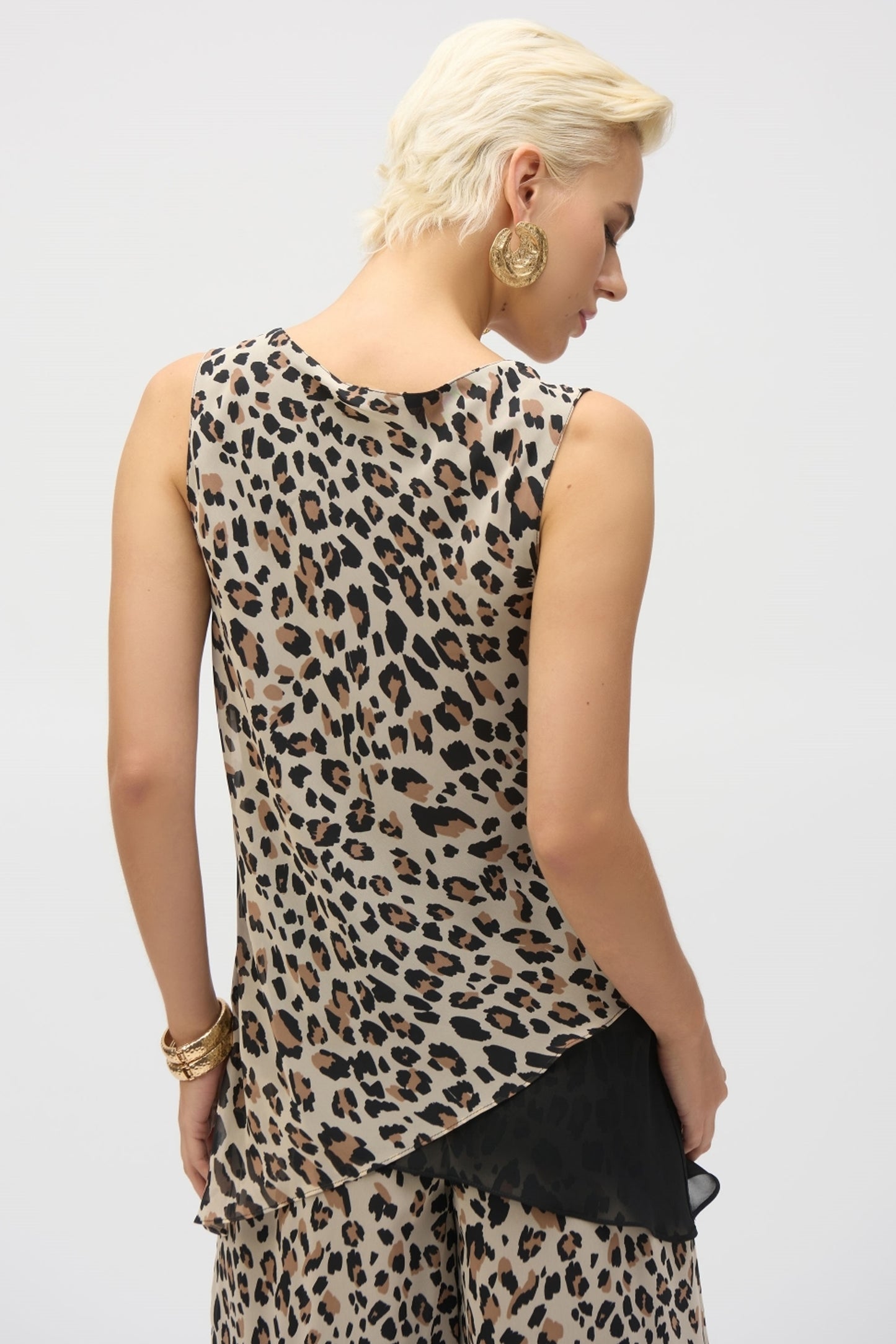 Joseph Ribkoff Chiffon Animal Print Reversible A-Line Tunic Beige/Black 252155-295