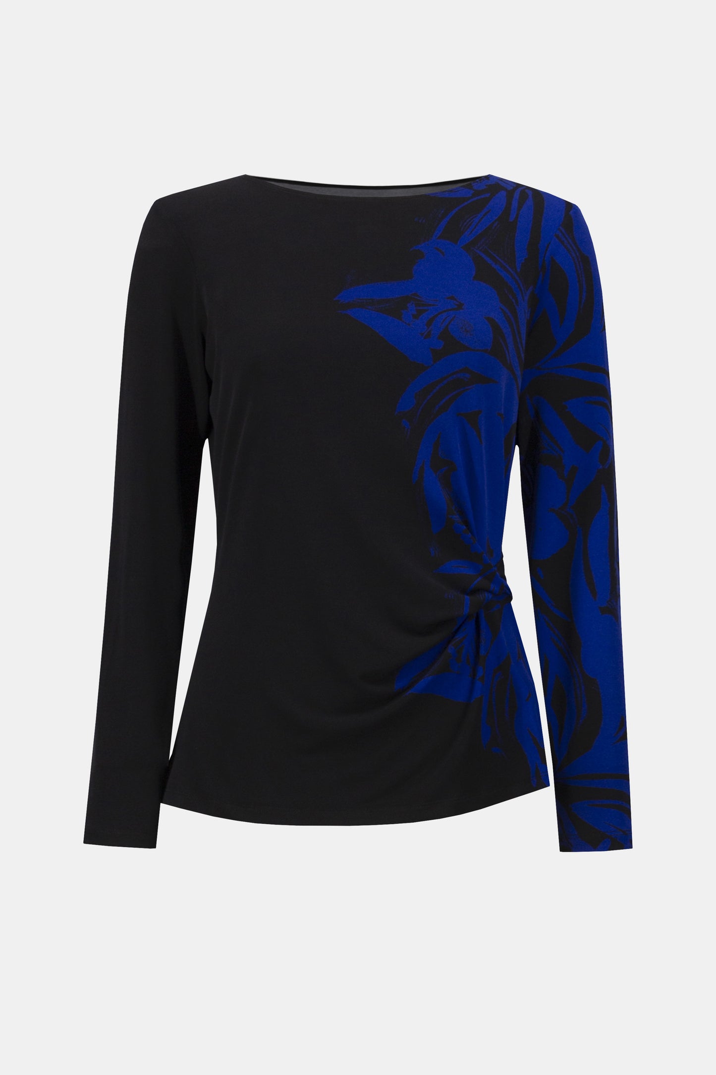 Joseph Ribkoff Silky Knit Floral Print Straight Top Black/Royal 254159-2932