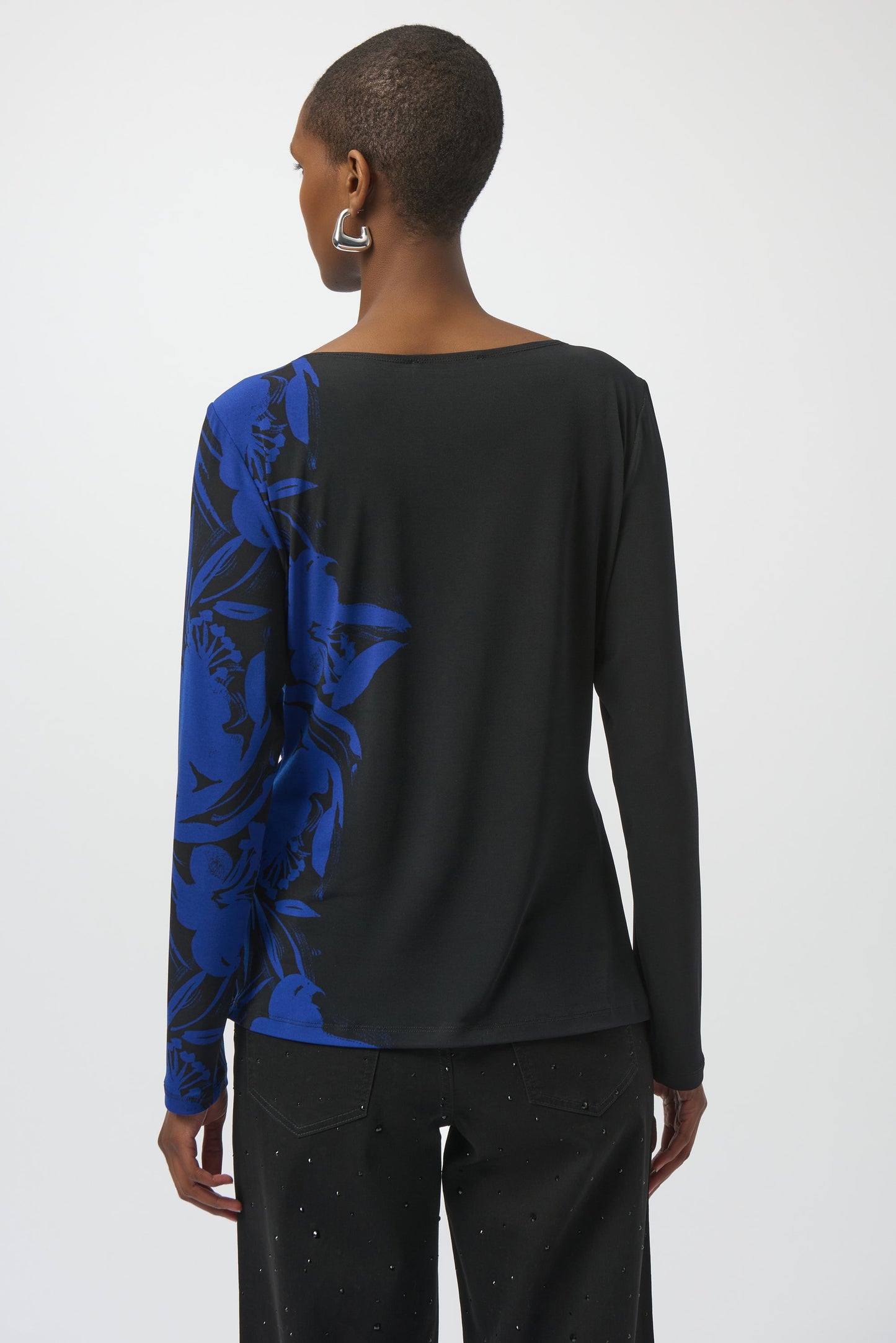 Joseph Ribkoff Silky Knit Floral Print Straight Top Black/Royal 254159-2932