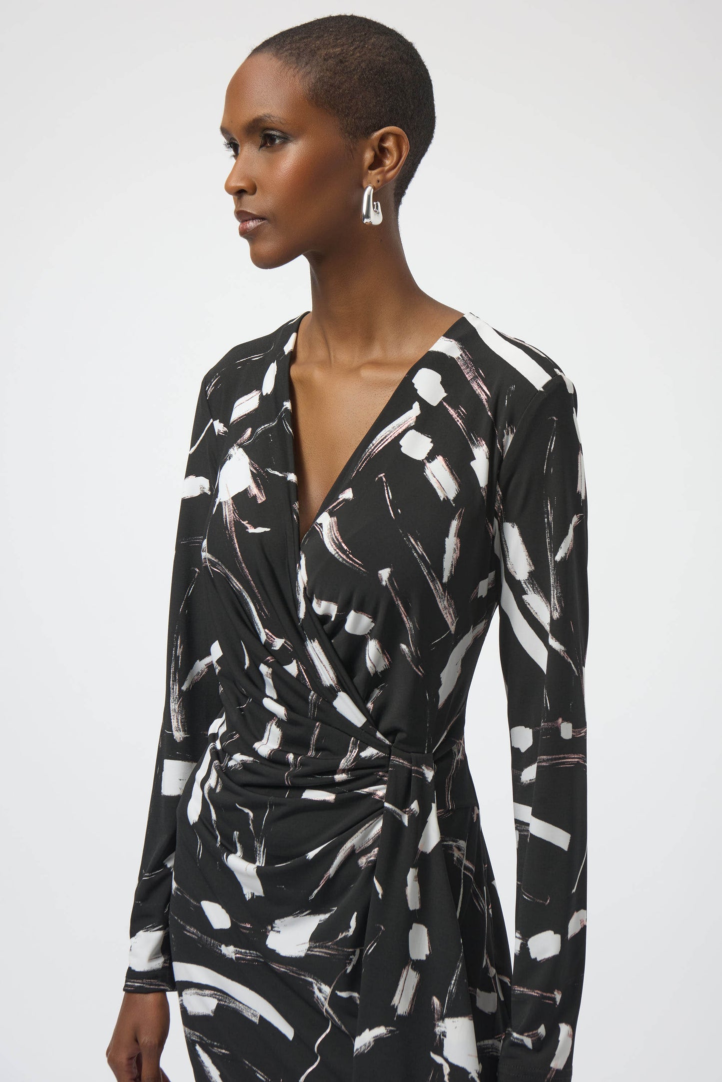 Joseph Ribkoff Foiled Silky Knit Abstract Print Wrap Dress Black/Multi 254190-178