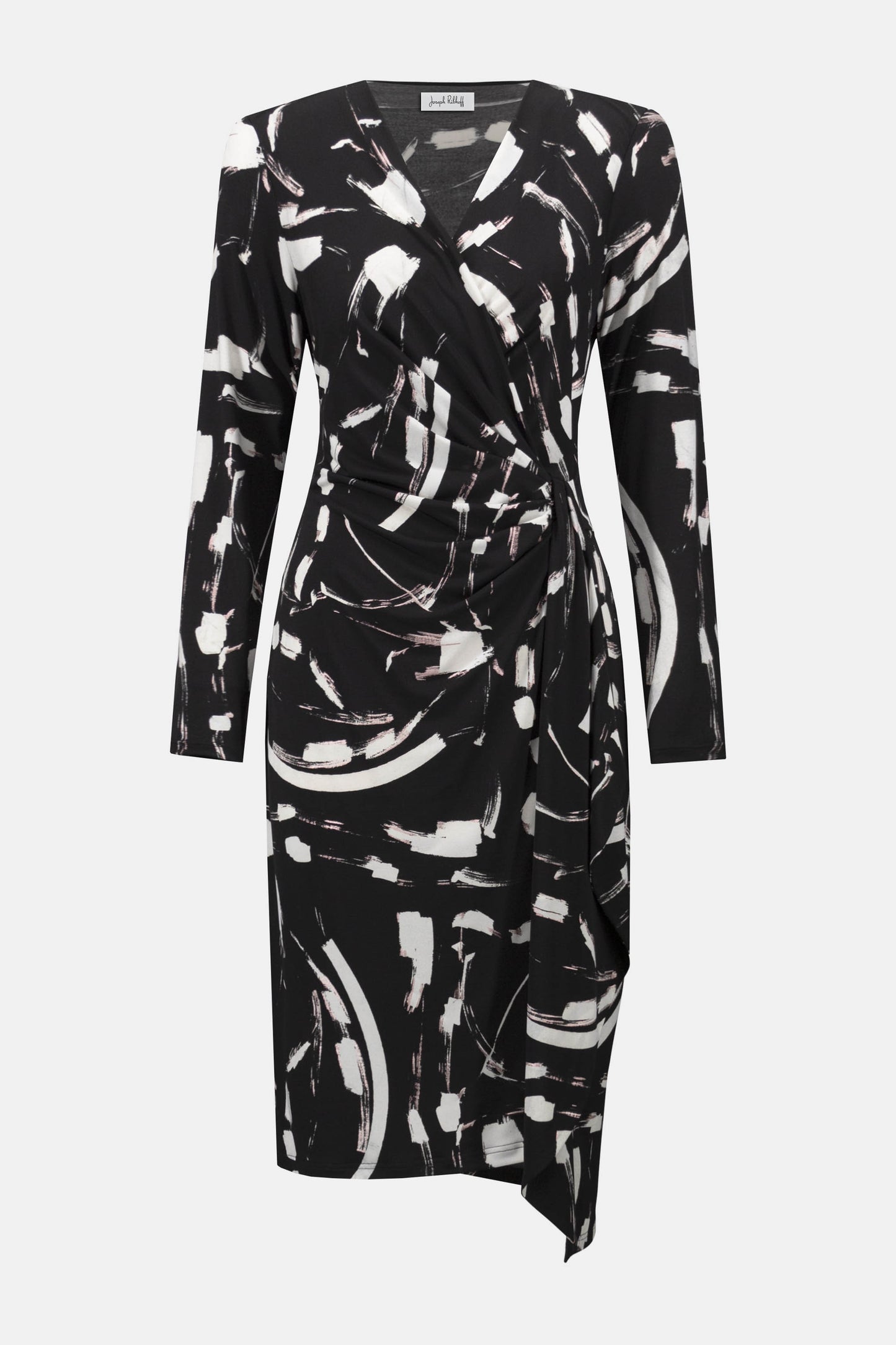 Joseph Ribkoff Foiled Silky Knit Abstract Print Wrap Dress Black/Multi 254190-178